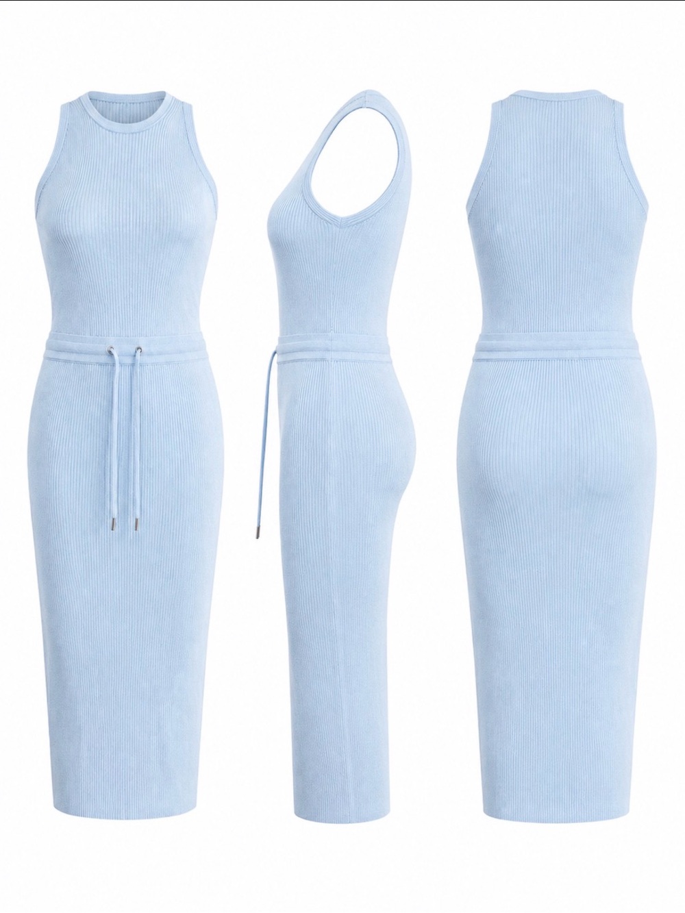 Reiss Soft slate Blue smooth stretch Ribbed Midi Dress Elegant Minimalist Resort - Picture 4 of 9